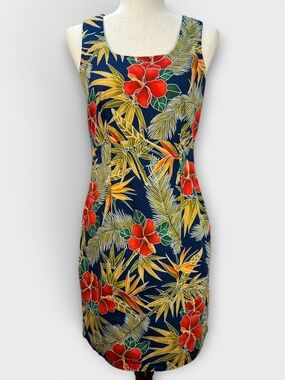 Vintage 90s HILO HATTIE Hawaiian Midi Dress Womens Sz 8 Tropical Resort Island